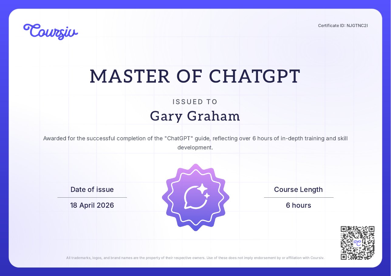 Coursiv Master of ChatGPT certificate, Gary Graham