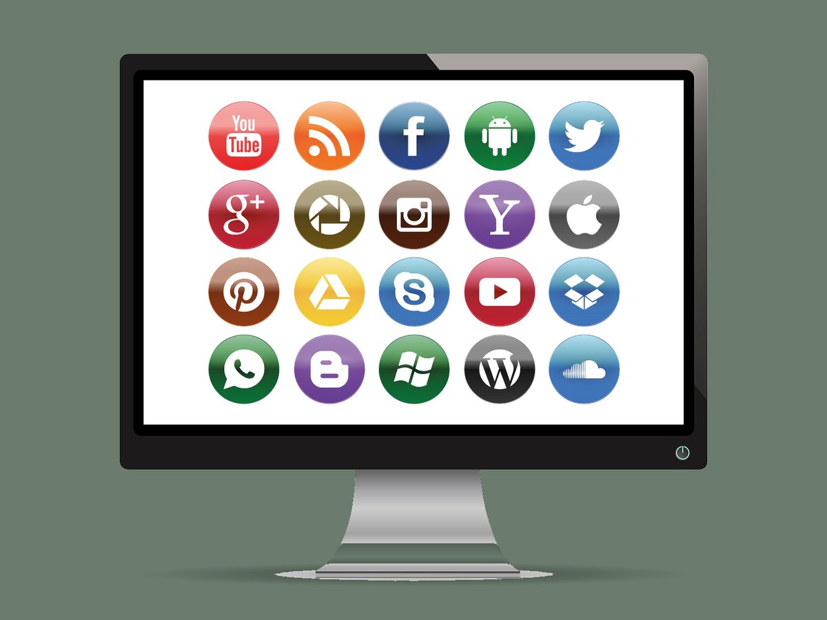 Monitor with app icons settling into a neat grid